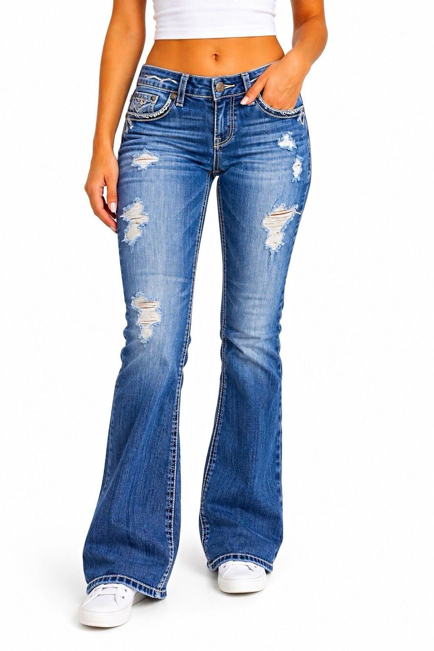 Premiere by Rue21 Jeans Women’s 9/10 Bootcut Distressed Rhinestone Y2K Denim